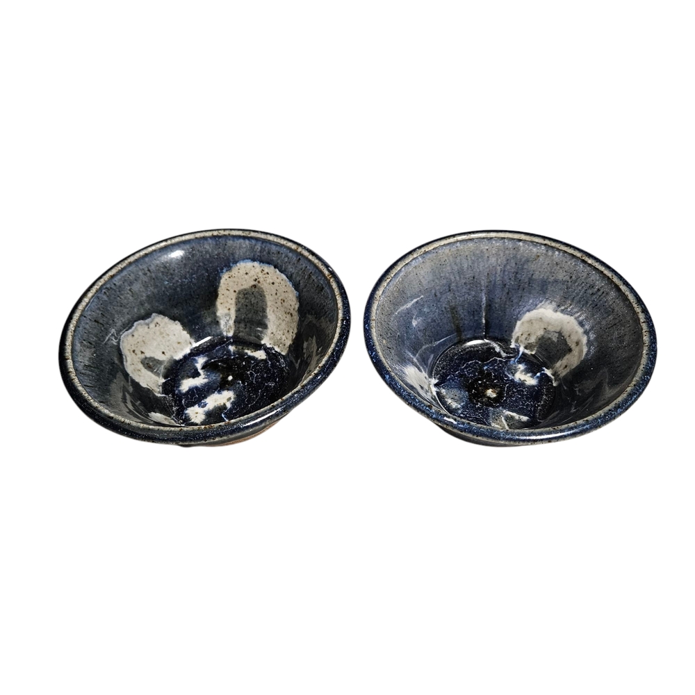 Vintage Lai Pottery Pair Blue Nesting Dip Bowls - SIGNED - EUC!!!! - Picture 2 of 5